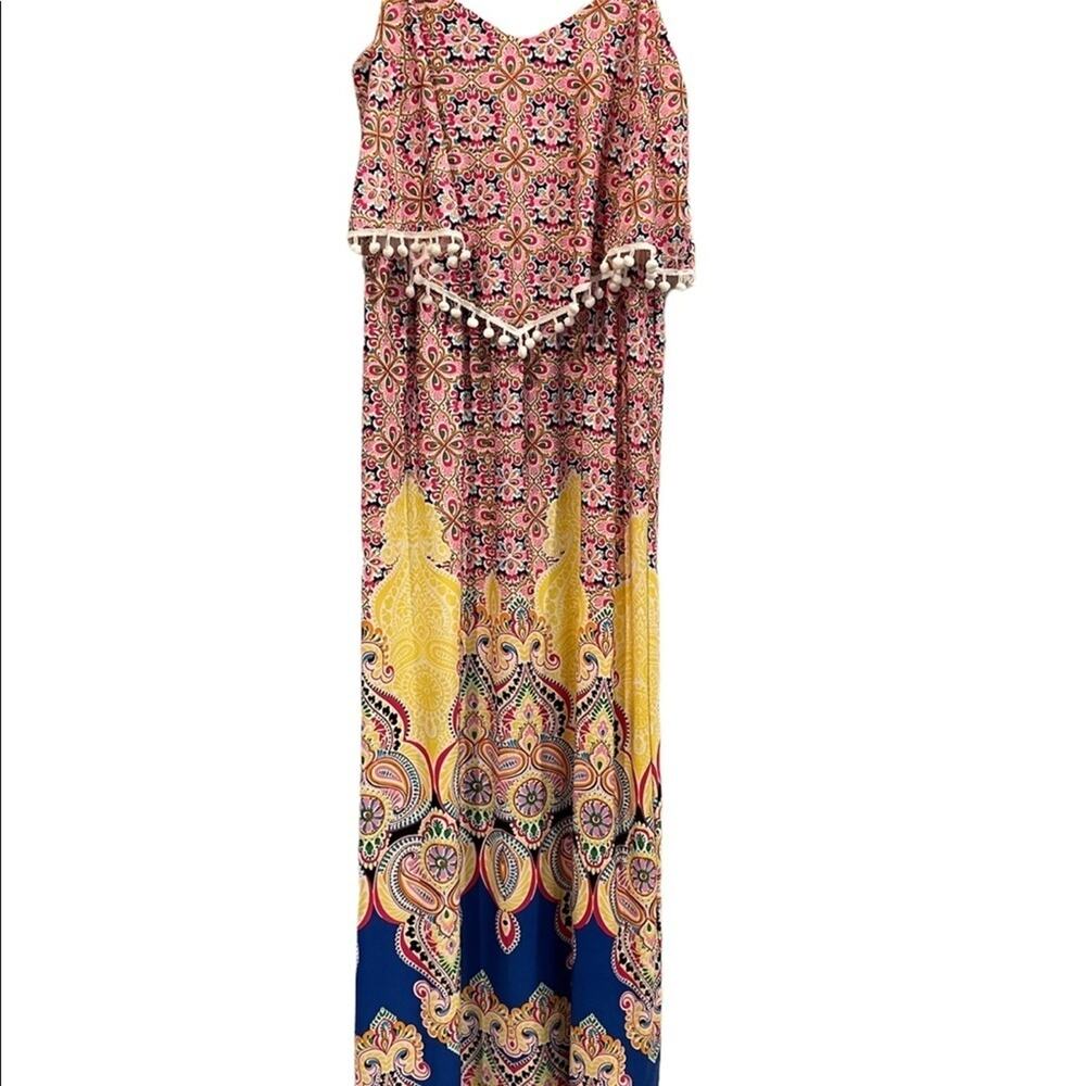 Paisley Pom Pom Popover Maxi Dress US M MAGIC